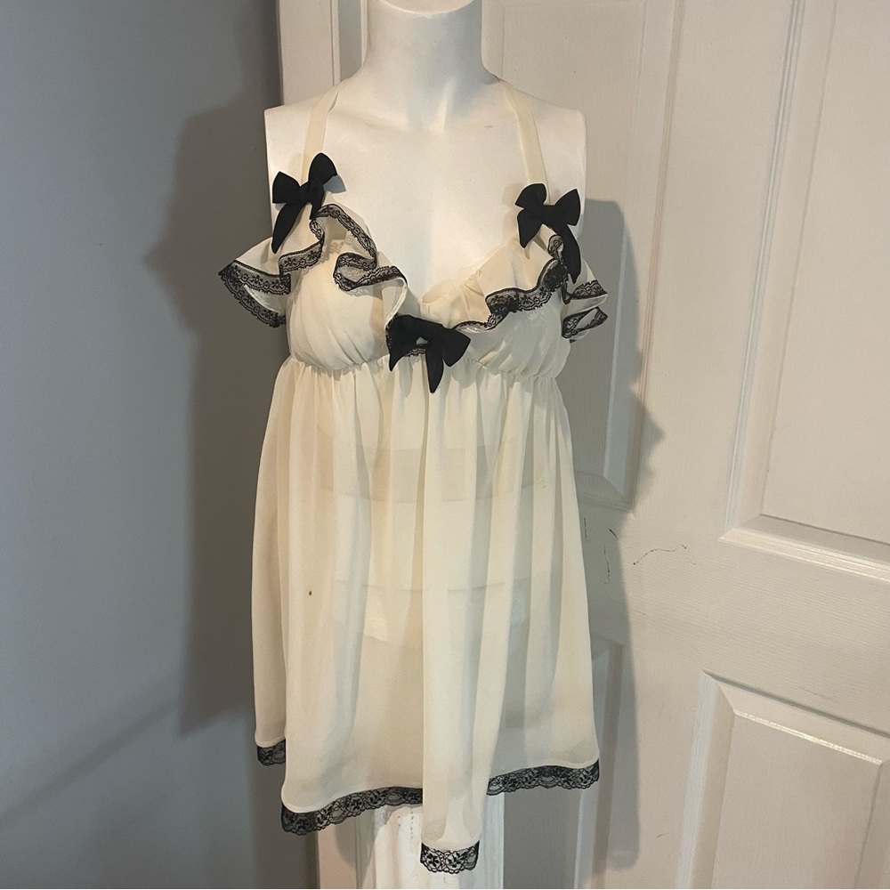 Victoria's Secret Cream and Black Babydoll lingerie or a top ..s/med